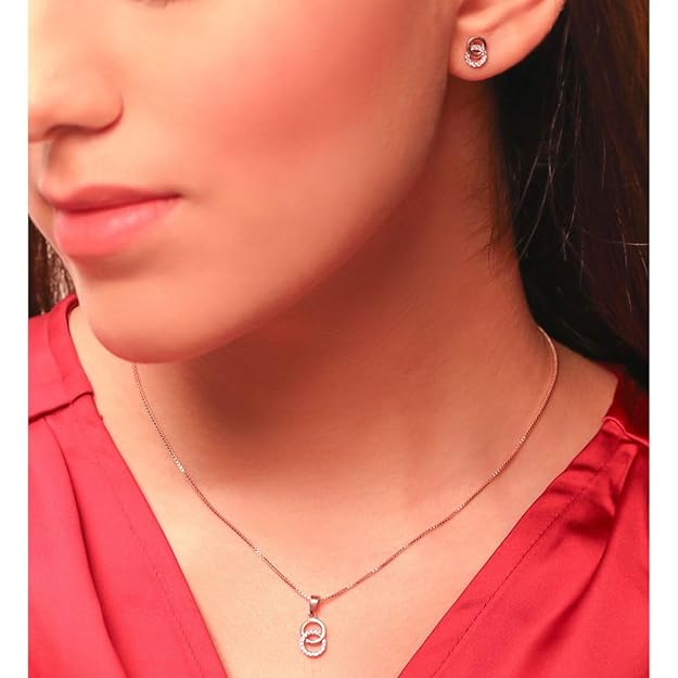 Silver Rose Gold Plated CZ Jewellery Set - Image 4