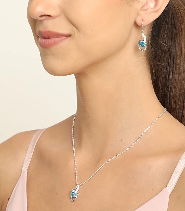 Silver Sky Blue Eye Pendant with Chain Necklace - Image 2
