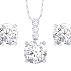 Silver Round Solitaire Pendant Earring Chain Jewellery Set