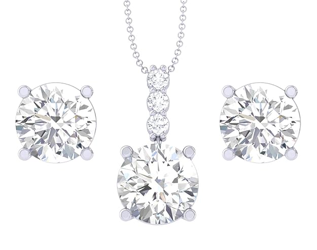 Silver Round Solitaire Pendant Earring Chain Jewellery Set