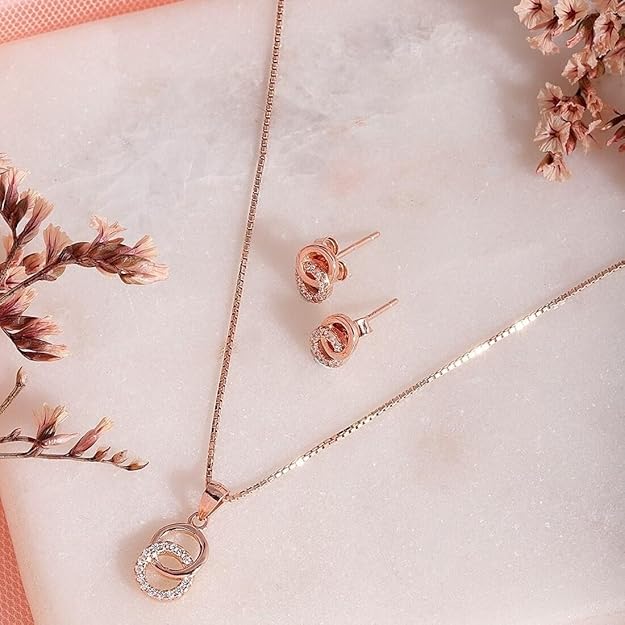 Silver Rose Gold Plated CZ Jewellery Set - Image 3