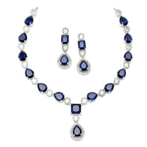 Rhodium-Plated American Diamond Studded Fashionable Necklace With Earrings Jewellery Set For Girls and Women