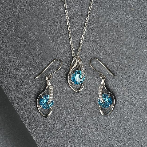 Silver Sky Blue Eye Pendant with Chain Necklace - Image 3